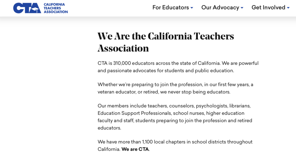 CTA website claiming membership from 310,000